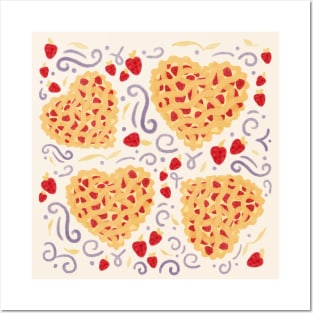 Heart Shaped Strawberry Tart Pattern Posters and Art